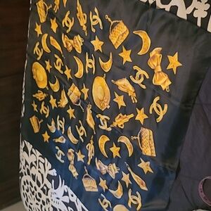 CHANEL Silk scarf...black and gold